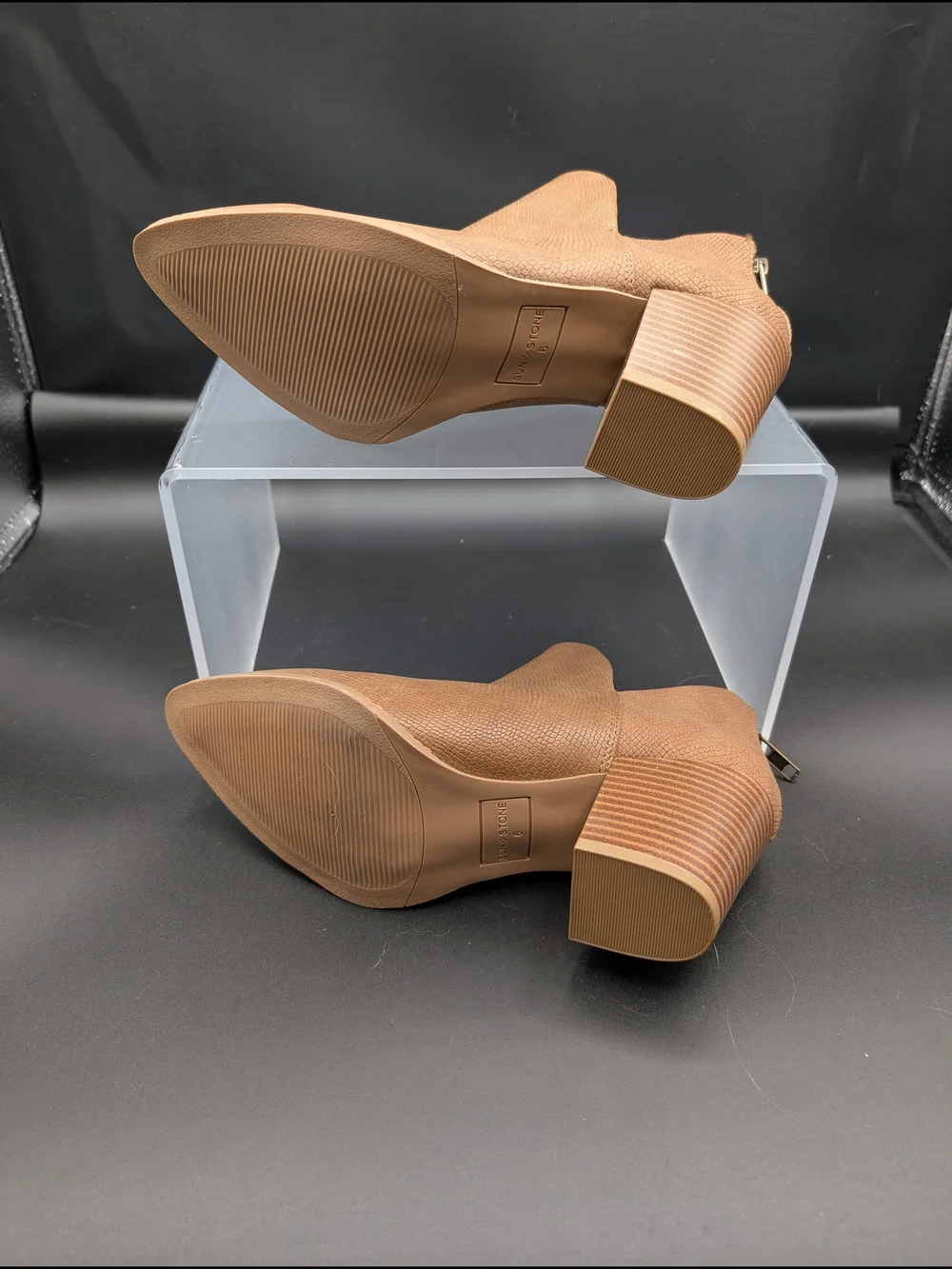 Women's Tan Cutout Ankle Booties with Block Heel
